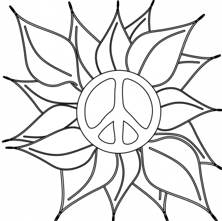 Peace Symbol Peace Sign Flower 46 Black White Line Art Coloring 