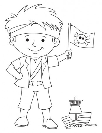 Pirate boy waving flag coloring page | Download Free Pirate boy ...