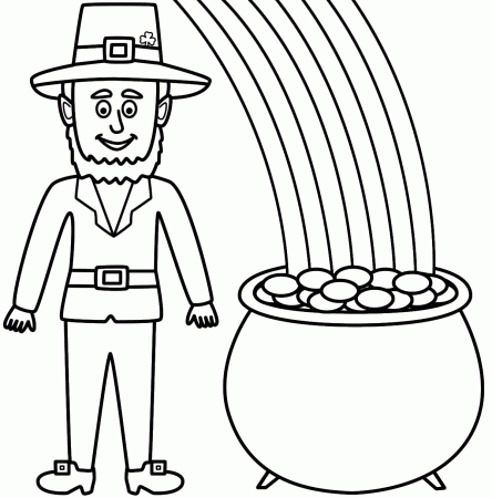 Leprechaun with a pot of gold and rainbow - Coloring Page (St ...