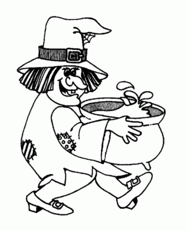 Halloween Witch Coloring Page - Witch carying a cauldron - Free ...