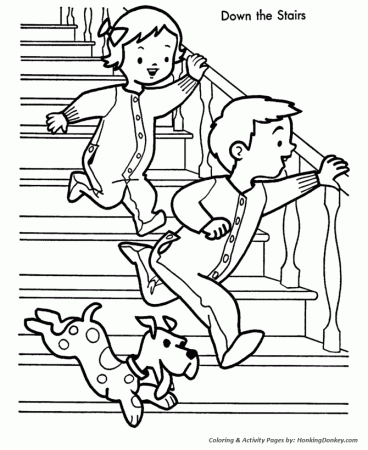 Christmas Morning Coloring Pages - Kids Run Downstairs on ...