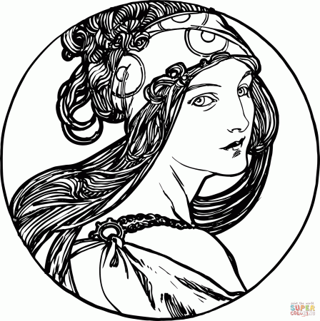 Woman's Portrait by Alphonse Mucha coloring page | Free Printable Coloring  Pages