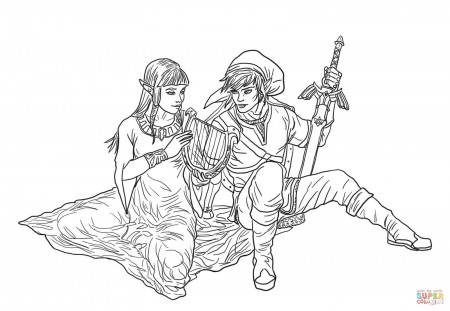 Link and Zelda coloring page | Free Printable Coloring Pages