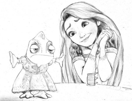 Happy Rapunzel and Pascal Coloring Pages #3468 Rapunzel and Pascal ...