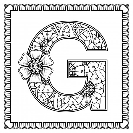 Letter G made of flowers in mehndi style. coloring book page. outline  hand-draw vector illustration. 4394962 Vector Art at Vecteezy