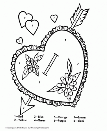 Valentine's Cards Coloring Pages - Color by Number Valentine heart ...
