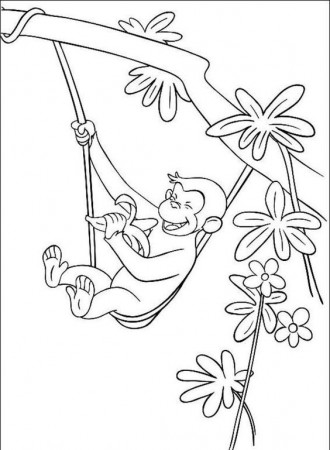 George The Monkey Eating A Banana In The Tree Coloring Pages ...