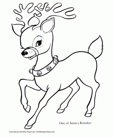 Santa's Reindeer Coloring Pages - Santa's Reindeer with Sleigh Bells Coloring  Sheet | HonkingDonkey