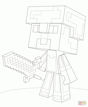 Minecraft Steve Diamond Armor coloring page | Free Printable Coloring Pages
