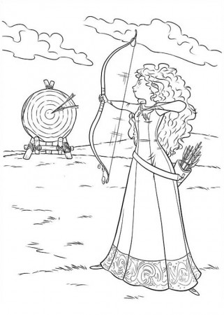 Merida Shooting Target with Arrow in Disney Brave Coloring Page ...