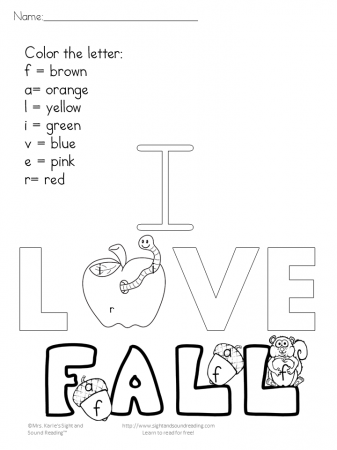 Printable Fall Coloring Pages - Color by letter/sight word