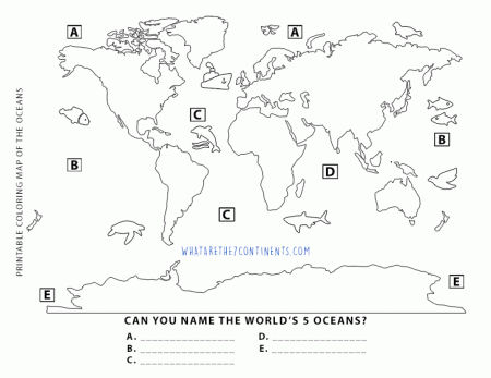 Printable 5 Oceans Coloring Map for Kids | The 7 Continents of the ...