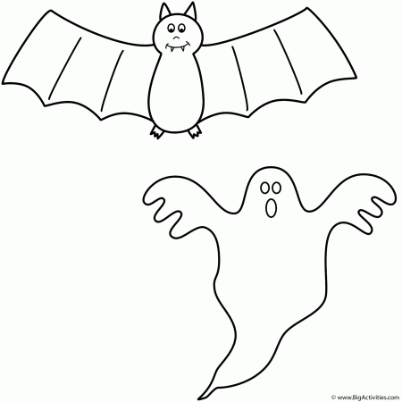 Bat with ghost - Coloring Page (Halloween)