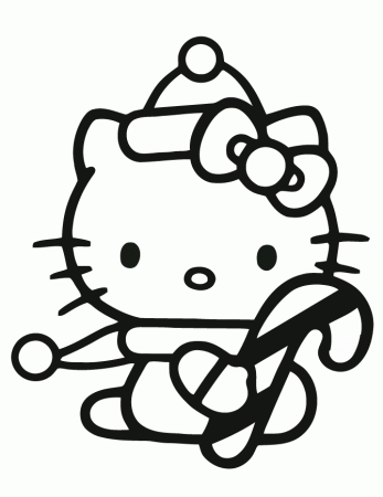 Hello Kitty Holding Candy Cane Coloring Page | Free Printable 