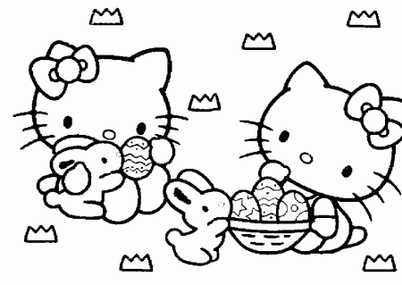 Hello Kitty Happy Easter Coloring Page 2: Hello Kitty Easter Coloring