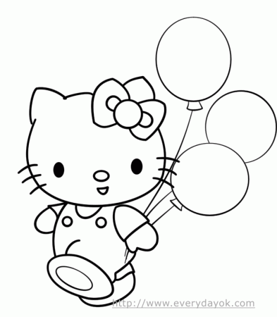 hellokitty with balloons hello kitty birthday coloring pages 