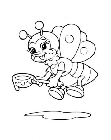 A Bumblebee With A Spoon Of Honey Coloring Page - Download & Print ...
