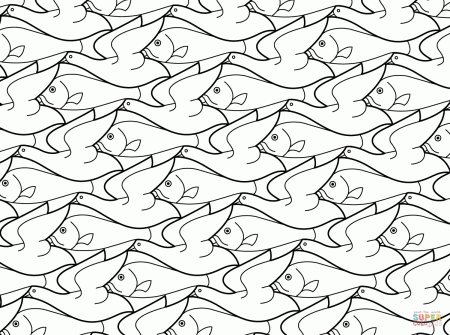 Bird Fish Tessellation by M.C. Escher coloring page | Free ...