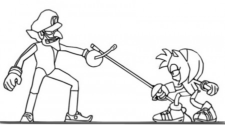 Coloring page Mario and Sonic at the Olympic Games Tokyo 2020 : Waluigi -  Amy Rose - Fencing 4