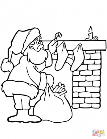 Santa Near Fireplace coloring page | Free Printable Coloring Pages