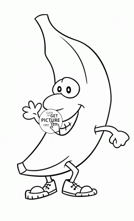 Funny Cartoon Banana fruit coloring page for kids, fruits coloring ...