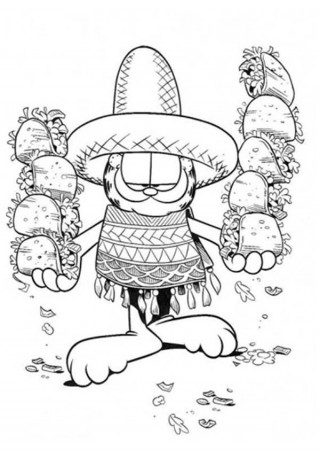 Garfield Holding Mexican Food at Mexican Fiesta Coloring Page ...