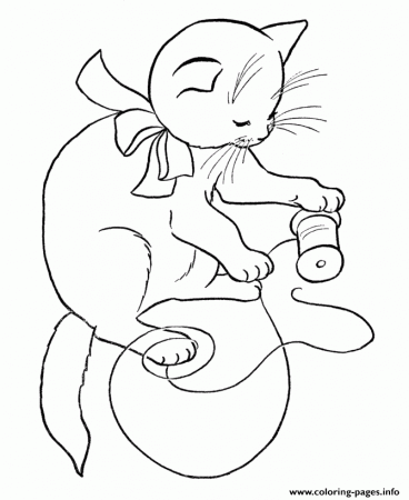 Kitty And Yarn Animal Sf80f Coloring Pages Printable