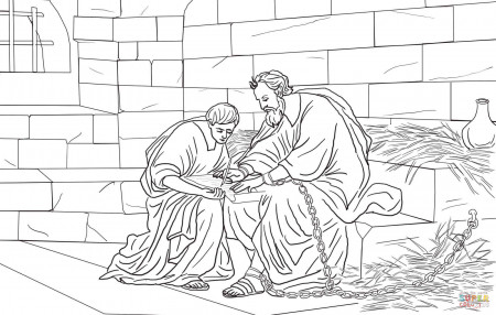 Paul and Timothy in Prison coloring page | Free Printable Coloring ...
