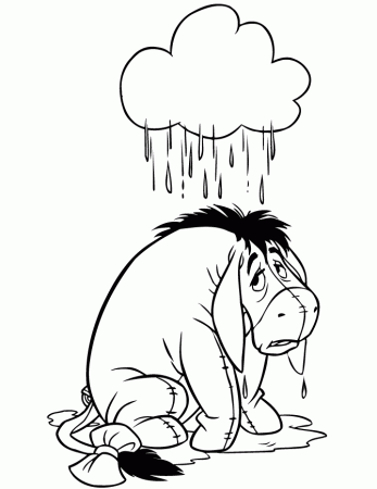 Wet Eeyore In The Rain Coloring Page | HM Coloring Pages