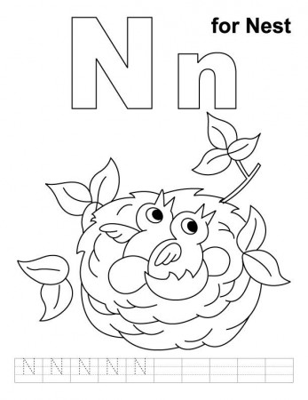 N for nest coloring page with handwriting practice | Download Free ...