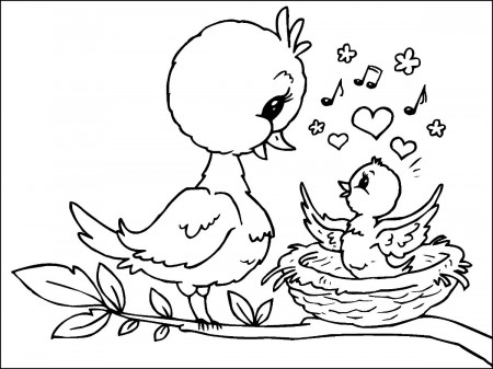 Mother Bird And Baby Bird Coloring Page - Free Printable Coloring Pages for  Kids