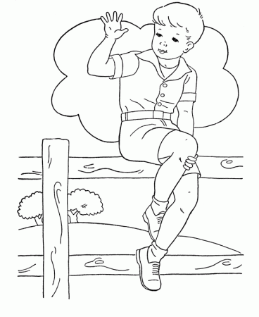 BlueBonkers: Boy Coloring Pages - Boy sitting on a Fence - Free Printable  Kids Coloring Sheets - for Boys