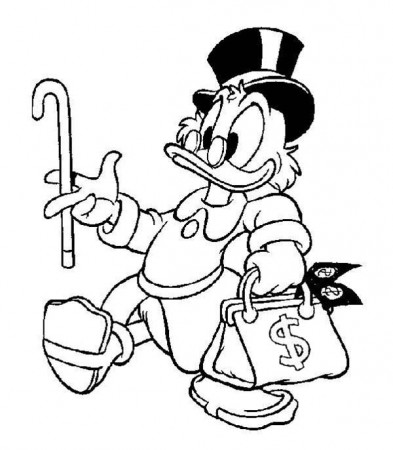 Scrooge Mcduck Walking with a Bag Full of Money Coloring Page ...