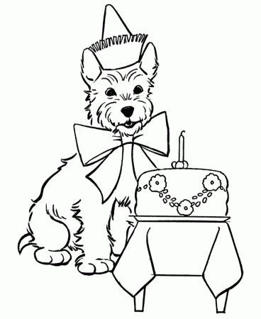 Dog Coloring Pages | Printable Terrier birthday dog coloring page 