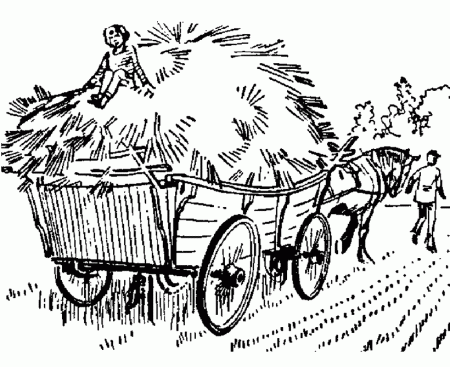 Farm Equipment Coloring Pages | Printable Horse Drawn Hay Wagon ...