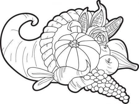 Free, Printable Cornucopia Thanksgiving Coloring Page for Kids