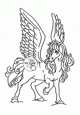Flying Horse coloring page for kids, animal coloring pages ...