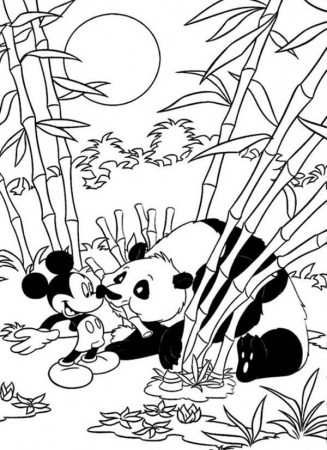 Mickey Mouse Safari Feeds a Panda Some Bamboo Disney Coloring ...