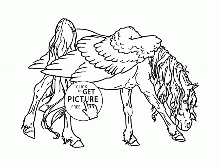 Realistic Pegasus coloring page for kids, animal coloring pages ...