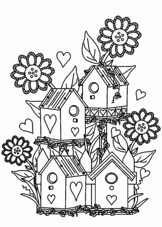 Bird House at Flower Garden Coloring Pages | Best Place to Color