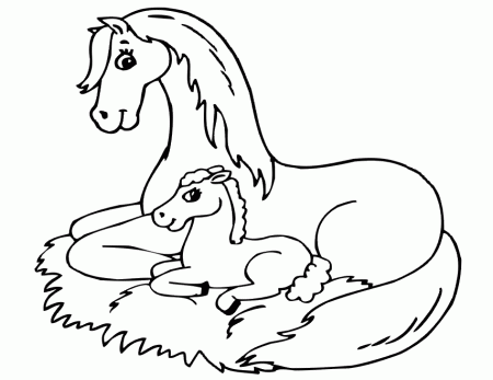 Foal Coloring Page | Mare and Her Baby