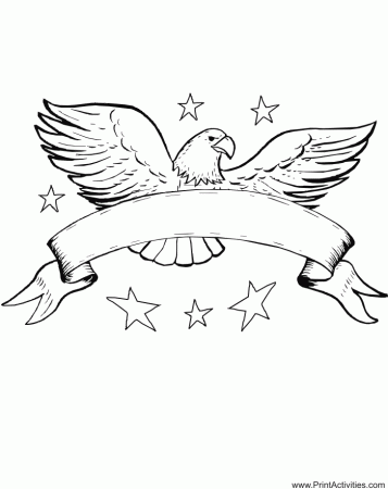 Eagle Coloring Page | A Flying Eagle Behind a Ribbon