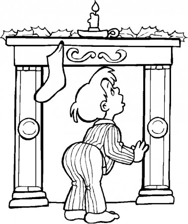 Printable Christmas Coloring Page: Boy By Fireplace