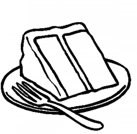 Slice of Chocolate Cake on Plate with Fork Coloring Pages - NetArt