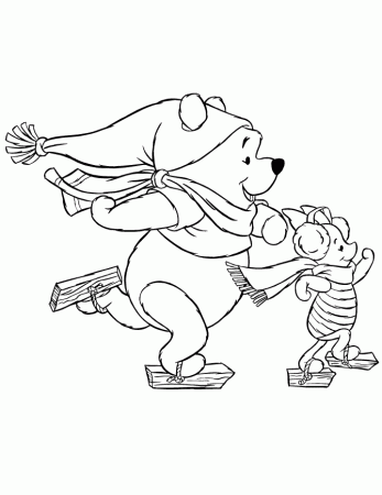 Disney Pooh Bear And Piglet Ice Skating Coloring Page | H & M Coloring Pages