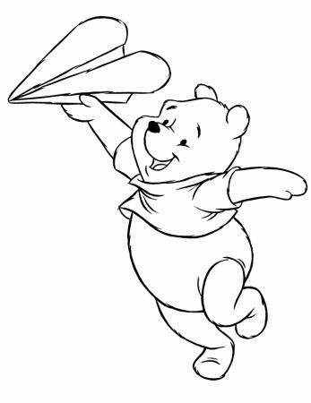 Winnie The Pooh Playing With Paper Airplane Coloring Page | HM 