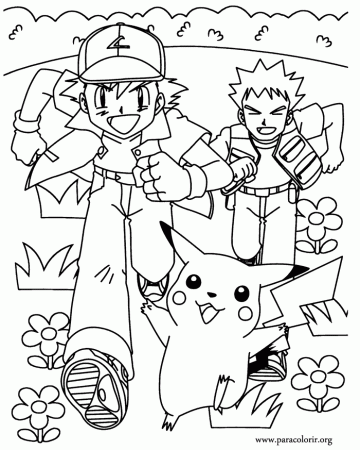 PokÃ©mon - Ash Ketchum, Brock and Pikachu coloring page