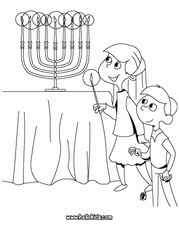 HANUKKAH coloring pages - Kids lighting the Menorah