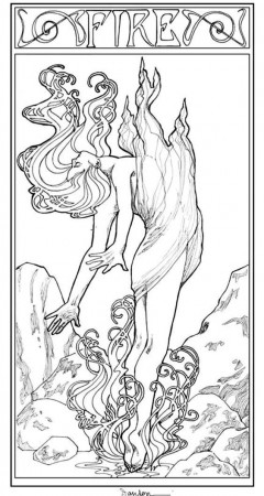 Free coloring page Â«coloring-adult-art-nouveau-style-fire-woman ...