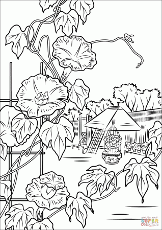 Morning Glory by Hiroshige coloring page | Free Printable Coloring ...